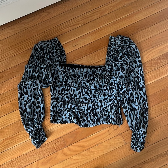 Zara Blue Leopard Crop Top - Picture 1 of 3